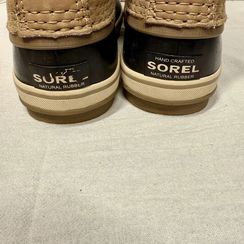 Sorel Joan of Arctic Boots Women 6.5 Waterproof Snow Faux Fur Camel Navy NL3481